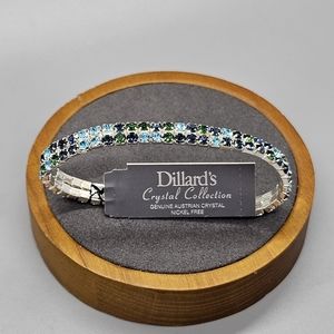 Dillard's Crystal Collection Silver Blue Green Stretch Bracelet